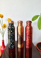 Bouteille d'eau en cuivre à motif oriental, gourde de voyage portable avec couvercle
