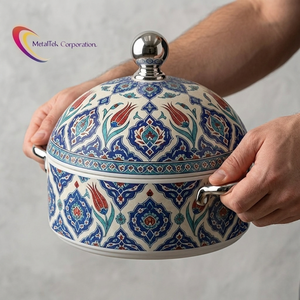 Luxury 3 Piece Stainless Steel Enamel Coated Moroccan Style Insulated Casserole <b>Set</b> Hot <b>Pot</b> Food Warmer Serving Dish Stock <b>Pot</b> - Product Image 5