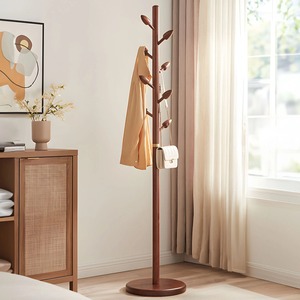 Perchero de pie de madera con ganchos, diseño minimalista para almacenamiento en la entrada, base redonda - Product Image 5