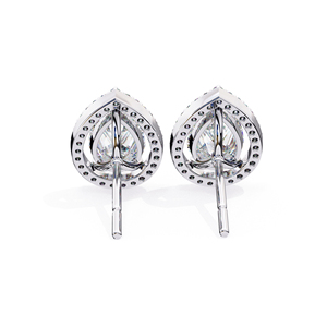Pear Cut Moissanite Halo Stud <b>Earrings</b> 8.50×5.50mm Center with 1.00mm 54 Side Stones VVS Moissanite Diamond <b>Earrings</b> 925 Silver - Product Image 6