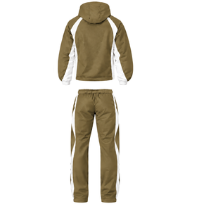 Conjunto Deportivo con Capucha Color Caqui y Blanco, Chaqueta con Cierre Completo, Pantalones Rectos, Uniforme Deportivo Personalizado para Entrenamiento, Dos Piezas - Product Image 2