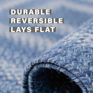 Alfombra Ovalada de Yute Trenzado Azul, Estilo Oriental Geométrico, Reversible, Lavable, Apta para Mascotas, Antideslizante, Hecha a Mano, de Pelo Corto y Grosor Medio - Product Image 3