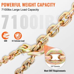 Catena di traino e legatura per trasporto DOT certificata, 7100 libbre di carico nominale, 3/8FT x 20FT, G80, accessori per il controllo del carico - Product Image 3