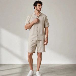 2026 Wholesale Summer Men's Casual Shorts <b>Set</b> Plain Color Solid 100% Cotton Jersey Quick Dry Knitted Customized Logo <b>Twin</b> <b>Set</b> - Product Image 1