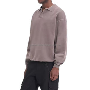 HLDMS001 Sudadera con cuello Polo desgastado personalizado Turn-Down Collar Polo Sudaderas Hombres Vintage Polo Sudadera - Product Image 2