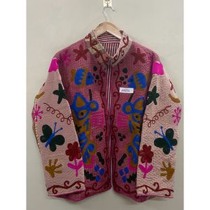 Veste brodée kantha 100% coton faite à la main pour femmes, modèle unique, manches longues, motif floral, style bohème printanier - Product Image 6