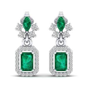 REYES Pendientes de Lujo de Oro Sólido de 14K con Moissanita Certificada GRA y Esmeralda, con Cierre de Rosca, Joyería para Bodas y Fiestas - Product Image 2