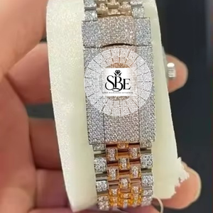 นาฬิกาข้อมือหรู Premier Quartz กระจกเคลือบสแตนเลสสตีลกันน้ำ ประดับเพชรโมอิสซาไนต์สี D ระดับความสะอาด VVS1 ทรงสี่เหลี่ยม ขนาด 20 มม. สไตล์ฮิปฮอป - Product Image 4