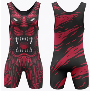 Traje de Lucha Libre con Diseño de Lobo Estampado por Transferencia Térmica, Tejido Transpirable de Spandex y Poliéster, Logotipo Frontal, Ropa Deportiva para Adultos - Product Image 4