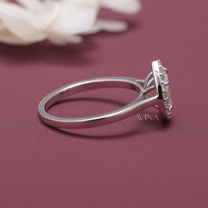 IGI Certified Pear Cut Diamond Halo Engagement <b>Ring</b> in Solid 925 Sterling <b>Silver</b> - Product Image 5