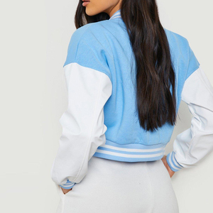 OEM Custom Chenille Embroidery Baseball Letterman Varsity Jackets Genuine Cow Hide Leather Sleeves Varsity Crop Jacket Women - Product Image 4