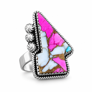 Cotton Candy <b>Turquoise</b> Lightning Bolt Stretch Silver <b>Ring</b> Western Rose Boho Statement Gemstone Jewelry Fashion <b>Ring</b> for Women - Product Image 5
