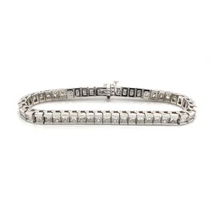 10ctw 3mm Princess Cut D VVS1 Moissanite Sterling Silver Tennis Bracelet 14K White Gold Plated Women's - Product Image 4