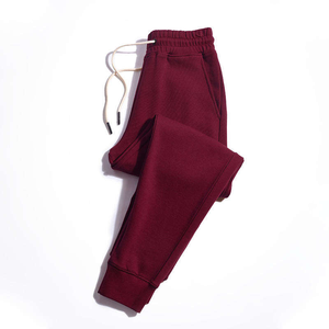<b>Men's</b> <b>Burgundy</b> Cotton Sweatpants Elastic Waist Casual Joggers Side Pockets Midweight Knitted Autumn Wear - Product Image 1