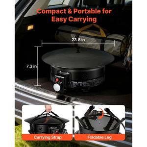 Braciere Portatile a Gas Propano da 24 Pollici, 53.000 BTU, con Fiamma Regolabile, Griglia, Pietre Laviche e Gambe Pieghevoli per Campeggio - Product Image 3