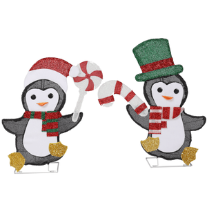 Set di 2 Decorazioni Natalizie a Forma di Pinguino con Bastoncini Luminosi, 80 LED Bianco Caldo Pre-illuminati, Decorazioni 2D per le Feste in Poliestere per Natale - Product Image 4