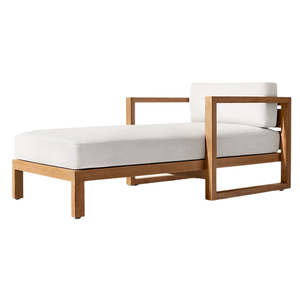 Oferta especial: Sofá cama de exterior de madera de teca minimalista de lujo Hotel Emma con reposabrazos, cama de descanso moderna con cojín grueso para el borde de la piscina. - Product Image 1