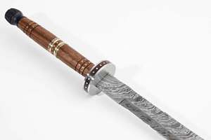 Cuchillo artístico de acero de Damasco forjado a mano personalizado, grado DIY, con opción OEM, mango de madera tallada, funda de cuero, pieza ornamental de exhibición - Product Image 4