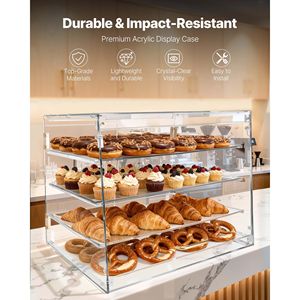 Vetrina Espositiva Commerciale a 4 Livelli per Pasticceria, in Acrilico Trasparente e MDF, da Banco, per Dolci e Pane, Ideale per Centri Commerciali e Feste - Product Image 2