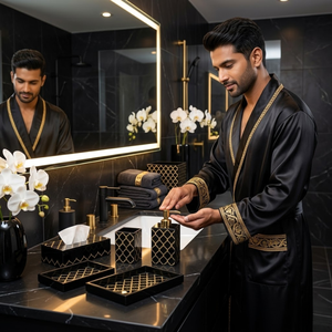 Modern Black Glass Bathroom Accessories Set 6 Pieces|Soap Dispenser, <b>Toothbrush</b> <b>Holder</b>, Tumbler & Tray |Elegant Rectangle Design - Product Image 4