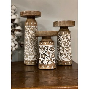 Ensemble de porte-bougies en bois de manguier artisanal - Décoration rustique en bois brun - Vente en gros - Product Image 4