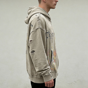 Vintage Distressed Zip Up Hoodie Oversized Washed Streetwear Sweatshirt for Men Women - Product Image 2