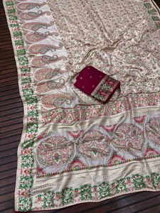 Sari tradicional indio de algodón con estampado floral y paisley, diseño reversible para mujeres, ropa de boda. - Product Image 3