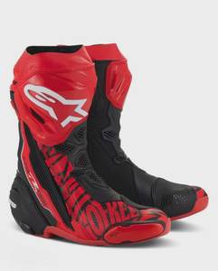 Bottes de moto Super R-Tech pour homme, à la cheville, rouge et noir, synthétiques, fermeture éclair, respirantes, toutes saisons - Product Image 1