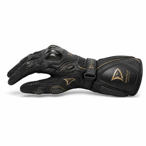 Gants de moto en cuir haut de gamme à doigts entiers avec protection de paume, compatibles écran tactile et manchette longue - Product Image 4