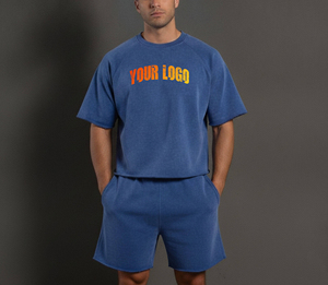 New Fashion 2026 Men's Summer Breathable Casual Wear 2 Tone Baggy Fit Streetwear 100% Cotton T-Shirt and Shorts Set - Product Image 4
