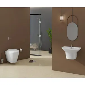 Luxe Mode Badkamer Keramische Witte Kleur Muur Opgehangen Ewc Toiletwaterkast Commode Stoel En Wastafel Wastafel Combo