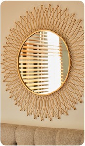 Contemporary Brass Framed Irregular <b>Wall</b> <b>Mirror</b> <b>Set</b> Decorative Gold Circular Design for Living Room Bedroom Home Interior - Product Image 6