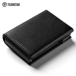 TILONSTAR TC302 Men Short Magnetic Closure Minimalist Slim Leather RFID Pop Up <b>Wallet</b> Business Card <b>Holder</b> - Product Image 2