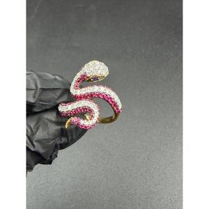 Anillo de cóctel de plata 925 chapado en oro amarillo con diseño de serpiente, con rubí y moissanita, anillo de diamante con forma de animal con claridad VVS - Product Image 1