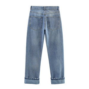 Vaqueros anchos de mezclilla para hombre, lavado oscuro, corte holgado, cintura alta, estilo casual urbano, algodón tejido para otoño - Product Image 6