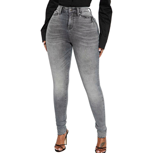 Nouveau jean sportif taille haute pour femme, décontracté, respirant, coupe droite, en denim uni avec poches, 100 % coton tissé - Product Image 6