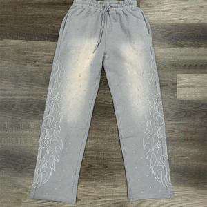 2025 Men's Casual Streetwear Flat Straight Flare Midweight Sweatpants Paint <b>Jogger</b> <b>Stacked</b> Flared Breathable Eco-Friendly - Product Image 4