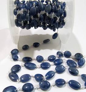 Chaîne de chapelet ovale en saphir bleu naturel, perles simples, vendue au mètre - Product Image 6
