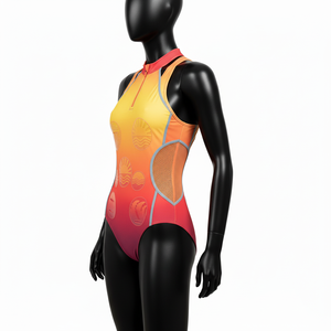 Maillot de bain une pièce pour femme, tissu performant en polyester et élasthanne 200 GSM, panneau dégradé, logo personnalisé - Product Image 2