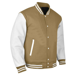 <b>Men's</b> Canvas Varsity <b>Jacket</b> Brown <b>White</b> Sleeve Casual Solid Color Turn-down Collar Polyester Cotton Material Winter Front Logo - Product Image 4