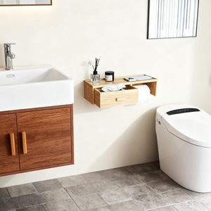 Porte-papier toilette en <span class=keywords><strong>bambou</strong></span> de qualité supérieure avec étagère supérieure multi-usages - Product Image 6