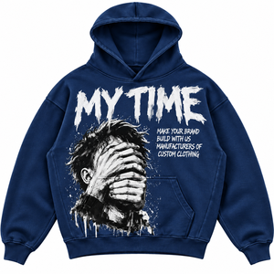 Sweat-shirt à capuche unisexe surdimensionné My Time pour homme, avec poche avant, décontracté, bleu, 100% coton molletonné, design personnalisé - Product Image 1