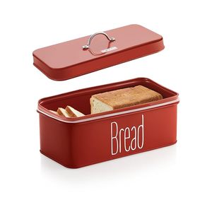 Caja de Pan Rectangular Metálica Roja con Tapa, Contenedor de Almacenamiento de Cocina a Prueba de Polvo, Diseño Moderno, Tipo Vertical, de Una Sola Capa - Product Image 1