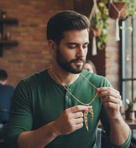 จี้กรงเล็บทำมือสไตล์ชนเผ่า: ลายแกะสลักดอกไม้แบบโบราณ พร้อมฝาครอบทองเหลืองบนสร้อยคอยาวแบบโอเปร่า - Product Image 6