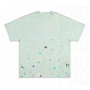 OEM ODM Washed Distressed Men's T <b>Shirt</b> Organic Cotton White Black All Over <b>Paint</b> Print Short Sleeve Vintage Streetwear Casual - Product Image 3