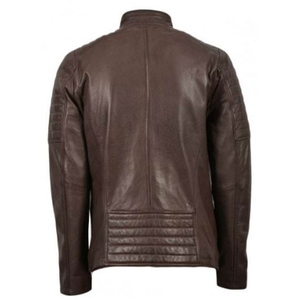 Men's Brown Genuine Leather Moto <b>Jacket</b> Turn-down Collar Zipper Closure Slim Fit Criss-cross Decoration Autumn Wear - Product Image 5