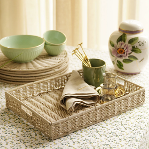Plateau rectangulaire en rotin personnalisable pour le bureau, plateau de service pour café et thé, design attrayant, meilleure qualité et en promotion - Product Image 1