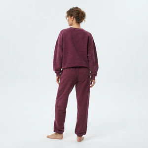 Ensemble de survêtement pour femme, sweat-shirt à col rond oversize et pantalon de survêtement, couleur bordeaux, tenue décontractée, coupe ample - Product Image 6