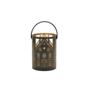 House Punched Christmas Decoration Metal Candle <b>Lanterns</b> <b>Set</b> Of 3 Pieces Black - Product Image 2