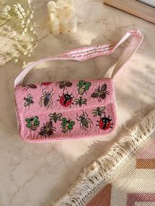 Artisan <b>Seed</b> Beaded <b>Storage</b> Bag Abstract Pattern Women Embroidered Shoulder Handbag Purse Wedding Evening EXOTIC INDIAN ART - Product Image 3